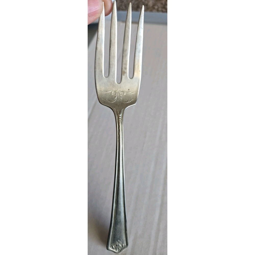 Antique Wm A‎ Rogers Nickel Silver Lettuce Salad Serving Fork Ornate Scroll